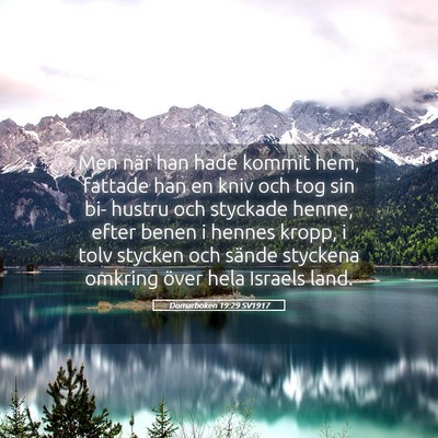 Picture 05 - Domarboken 19:29 SV1917 - Men när han hade kommit hem, fattade han en kniv - Bible Verse Picture