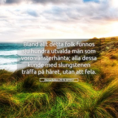 Picture 05 - Domarboken 20:16 SV1917 - Bland allt detta folk funnos sju hundra utvalda - Bible Verse Picture