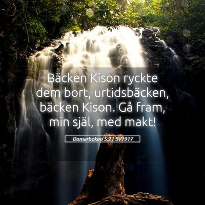 Picture 05 - Domarboken 5:21 SV1917 - Bäcken Kison ryckte dem bort, urtidsbäcken, - Bible Verse Picture