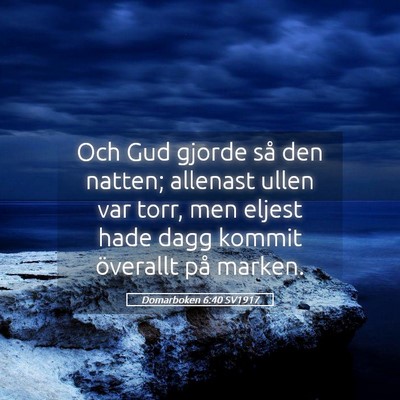 Picture 05 - Domarboken 6:40 SV1917 - Och Gud gjorde så den natten; allenast ullen var - Bible Verse Picture