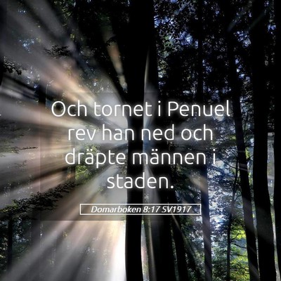 Picture 05 - Domarboken 8:17 SV1917 - Och tornet i Penuel rev han ned och dräpte - Bible Verse Picture