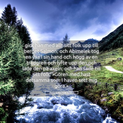Picture 05 - Domarboken 9:48 SV1917 - gick han med allt sitt folk upp till berget - Bible Verse Picture