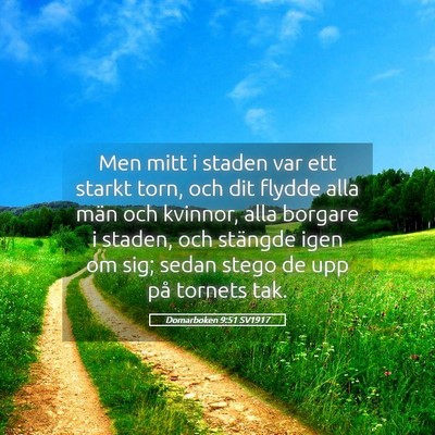 Picture 05 - Domarboken 9:51 SV1917 - Men mitt i staden var ett starkt torn, och dit - Bible Verse Picture