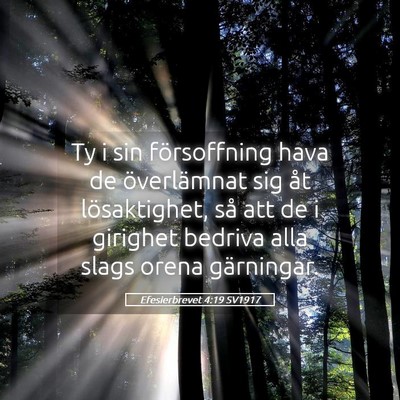 Picture 05 - Efesierbrevet 4:19 SV1917 - Ty i sin försoffning hava de överlämnat sig - Bible Verse Picture
