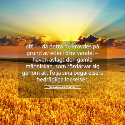 Picture 05 - Efesierbrevet 4:22 SV1917 - att I -- då detta nu krävdes på grund av eder - Bible Verse Picture