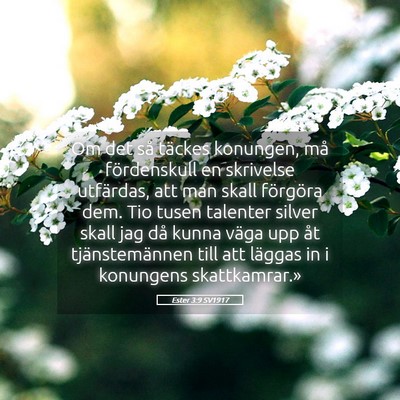 Picture 05 - Ester 3:9 SV1917 - Om det så täckes konungen, må fördenskull en - Bible Verse Picture