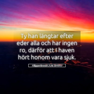 Picture 05 - Filipperbrevet 2:26 SV1917 - Ty han längtar efter eder alla och har ingen ro, - Bible Verse Picture