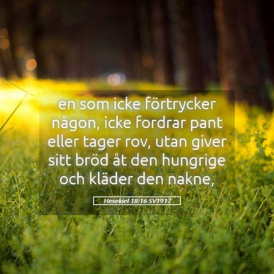 Picture 05 - Hesekiel 18:16 SV1917 - en som icke förtrycker någon, icke fordrar pant - Bible Verse Picture