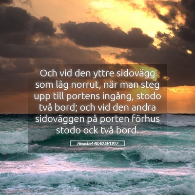 Picture 05 - Hesekiel 40:40 SV1917 - Och vid den yttre sidovägg som låg norrut, när - Bible Verse Picture