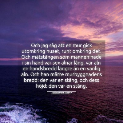 Picture 05 - Hesekiel 40:5 SV1917 - Och jag såg att en mur gick utomkring huset, - Bible Verse Picture