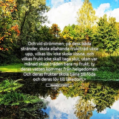 Picture 05 - Hesekiel 47:12 SV1917 - Och vid strömmen, på dess båda stränder, - Bible Verse Picture