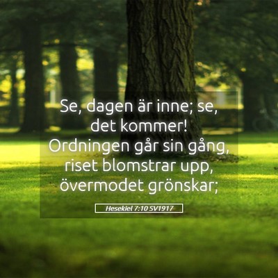 Picture 05 - Hesekiel 7:10 SV1917 - Se, dagen är inne; se, det kommer! Ordningen - Bible Verse Picture