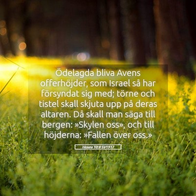 Picture 05 - Hosea 10:8 SV1917 - Ödelagda bliva Avens offerhöjder, som Israel - Bible Verse Picture
