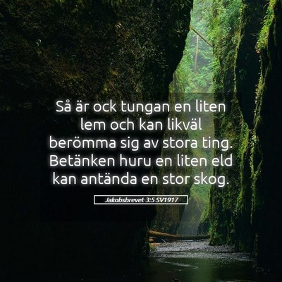 Picture 05 - Jakobsbrevet 3:5 SV1917 - Så är ock tungan en liten lem och kan likväl - Bible Verse Picture