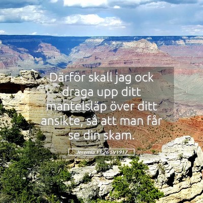 Picture 05 - Jeremia 13:26 SV1917 - Därför skall jag ock draga upp ditt mantelsläp - Bible Verse Picture