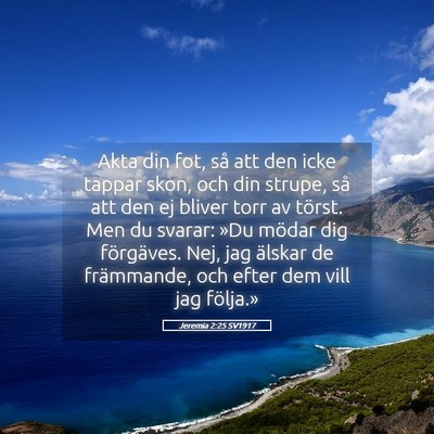 Picture 05 - Jeremia 2:25 SV1917 - Akta din fot, så att den icke tappar skon, och - Bible Verse Picture