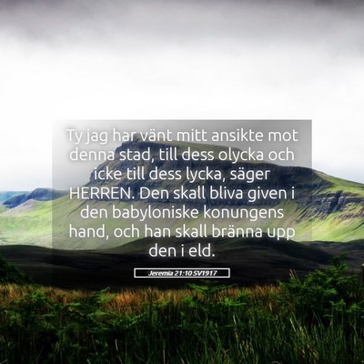 Picture 05 - Jeremia 21:10 SV1917 - Ty jag har vänt mitt ansikte mot denna stad, - Bible Verse Picture