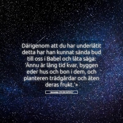 Picture 05 - Jeremia 29:28 SV1917 - Därigenom att du har underlåtit detta har han - Bible Verse Picture