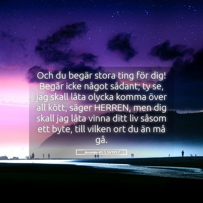 Picture 05 - Jeremia 45:5 SV1917 - Och du begär stora ting för dig! Begär icke - Bible Verse Picture