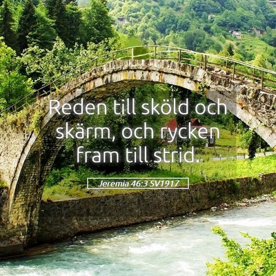 Picture 05 - Jeremia 46:3 SV1917 - Reden till sköld och skärm, och rycken fram - Bible Verse Picture