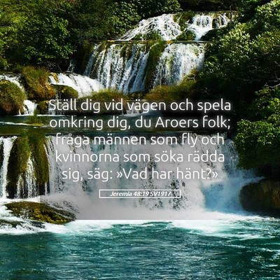 Picture 05 - Jeremia 48:19 SV1917 - Ställ dig vid vägen och spela omkring dig, du - Bible Verse Picture