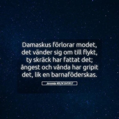 Picture 05 - Jeremia 49:24 SV1917 - Damaskus förlorar modet, det vänder sig om till - Bible Verse Picture