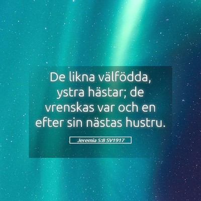 Picture 05 - Jeremia 5:8 SV1917 - De likna välfödda, ystra hästar; de vrenskas - Bible Verse Picture