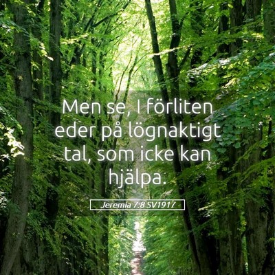 Picture 05 - Jeremia 7:8 SV1917 - Men se, I förliten eder på lögnaktigt tal, som - Bible Verse Picture