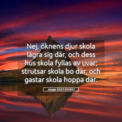 Picture 05 - Jesaja 13:21 SV1917 - Nej, öknens djur skola lägra sig där, och dess - Bible Verse Picture