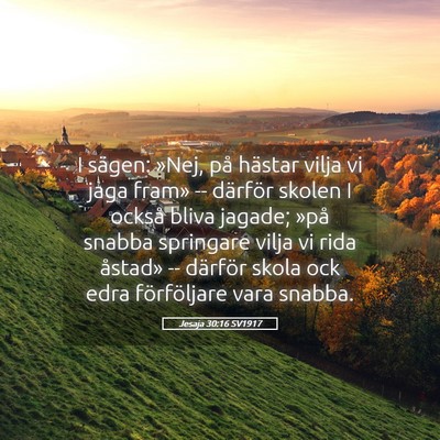 Picture 05 - Jesaja 30:16 SV1917 - I sägen: »Nej, på hästar vilja vi jaga fram» - Bible Verse Picture