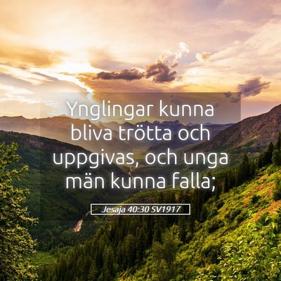 Picture 05 - Jesaja 40:30 SV1917 - Ynglingar kunna bliva trötta och uppgivas, och - Bible Verse Picture