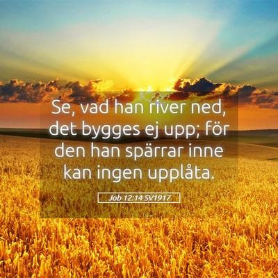 Picture 05 - Job 12:14 SV1917 - Se, vad han river ned, det bygges ej upp; för - Bible Verse Picture