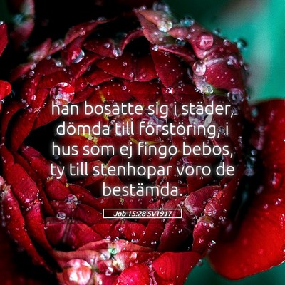 Picture 05 - Job 15:28 SV1917 - han bosatte sig i städer, dömda till - Bible Verse Picture