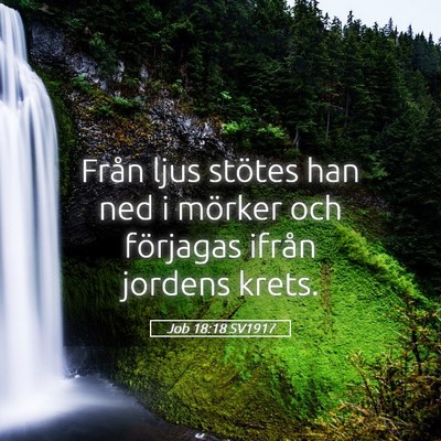 Picture 05 - Job 18:18 SV1917 - Från ljus stötes han ned i mörker och - Bible Verse Picture