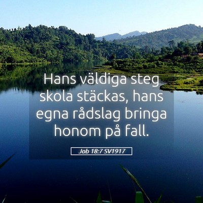 Picture 05 - Job 18:7 SV1917 - Hans väldiga steg skola stäckas, hans egna - Bible Verse Picture