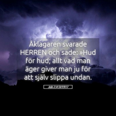 Picture 05 - Job 2:4 SV1917 - Åklagaren svarade HERREN och sade: »Hud för - Bible Verse Picture
