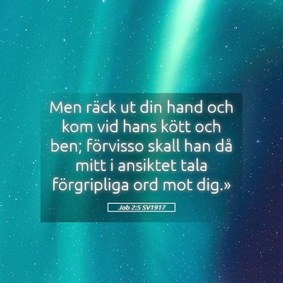 Picture 05 - Job 2:5 SV1917 - Men räck ut din hand och kom vid hans kött och - Bible Verse Picture