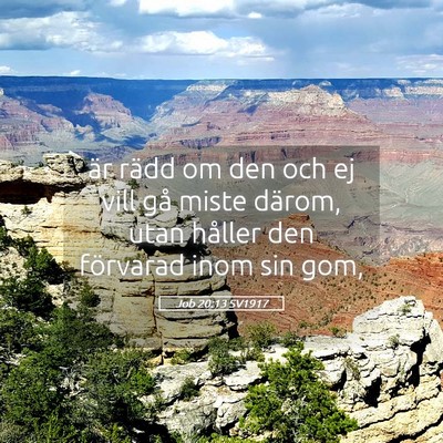 Picture 05 - Job 20:13 SV1917 - är rädd om den och ej vill gå miste därom, - Bible Verse Picture