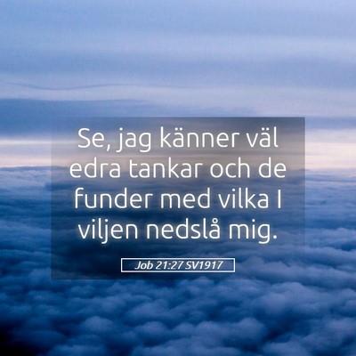 Picture 05 - Job 21:27 SV1917 - Se, jag känner väl edra tankar och de funder - Bible Verse Picture