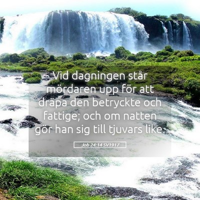 Picture 05 - Job 24:14 SV1917 - Vid dagningen står mördaren upp för att dräpa - Bible Verse Picture