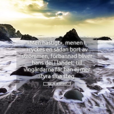 Picture 05 - Job 24:18 SV1917 - »Men hastigt», menen I, »ryckes en sådan bort - Bible Verse Picture