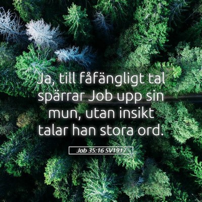 Picture 05 - Job 35:16 SV1917 - Ja, till fåfängligt tal spärrar Job upp sin - Bible Verse Picture
