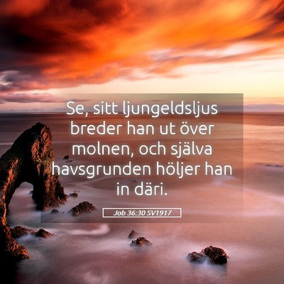 Picture 05 - Job 36:30 SV1917 - Se, sitt ljungeldsljus breder han ut över - Bible Verse Picture