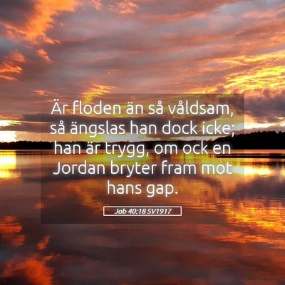 Picture 05 - Job 40:18 SV1917 - Är floden än så våldsam, så ängslas han - Bible Verse Picture
