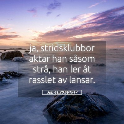 Picture 05 - Job 41:20 SV1917 - ja, stridsklubbor aktar han såsom strå, han ler - Bible Verse Picture