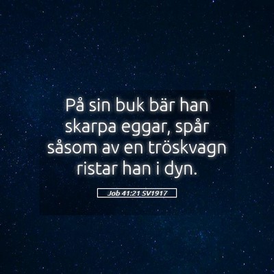 Picture 05 - Job 41:21 SV1917 - På sin buk bär han skarpa eggar, spår såsom - Bible Verse Picture