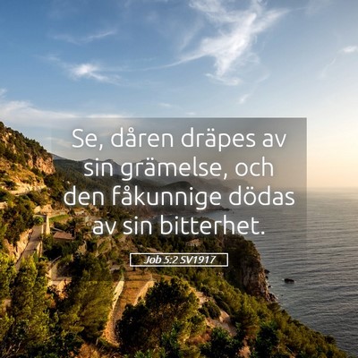 Picture 05 - Job 5:2 SV1917 - Se, dåren dräpes av sin grämelse, och den - Bible Verse Picture