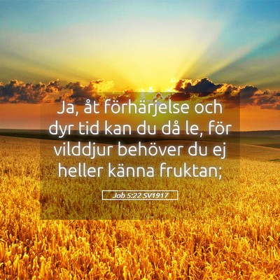Picture 05 - Job 5:22 SV1917 - Ja, åt förhärjelse och dyr tid kan du då le, - Bible Verse Picture
