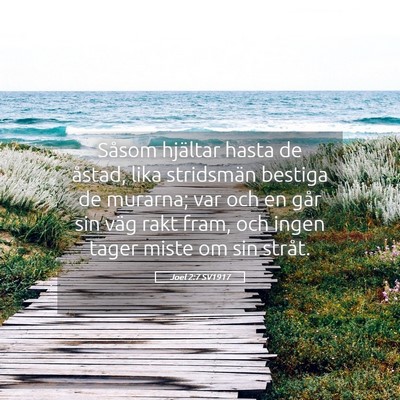 Picture 05 - Joel 2:7 SV1917 - Såsom hjältar hasta de åstad, lika stridsmän - Bible Verse Picture
