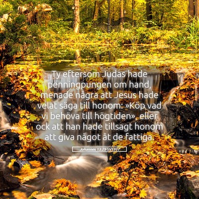 Picture 05 - Johannes 13:29 SV1917 - Ty eftersom Judas hade penningpungen om hand, - Bible Verse Picture